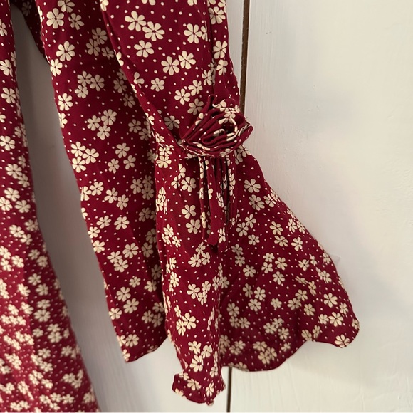 VTG Lanz Originals Dainty Floral Corset Maxi Dress Sz 12 Burgundy Cream - Picture 8 of 14